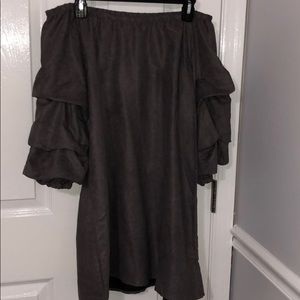 Suede off the should dress